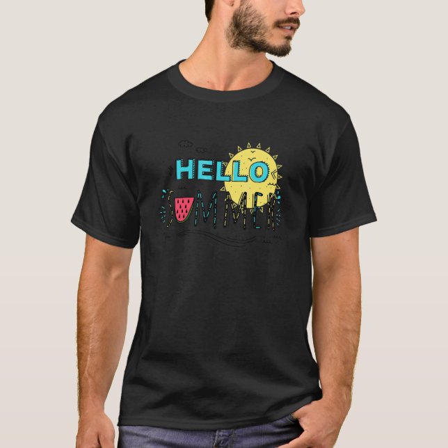 Hello Summer Sunshine Outdoors Fun Water Playing O T-Shirt (Front)