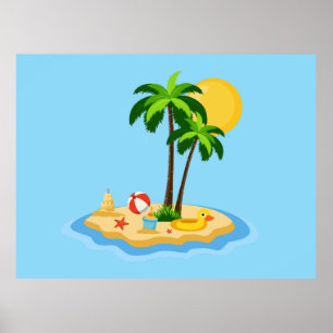 Hello Summer Sunshine Retro Circle Vintage Beach Poster