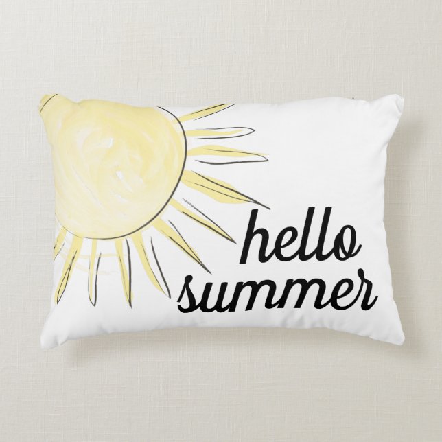 Hello summer sunshine yellow fun pastel summertime decorative cushion (Front)