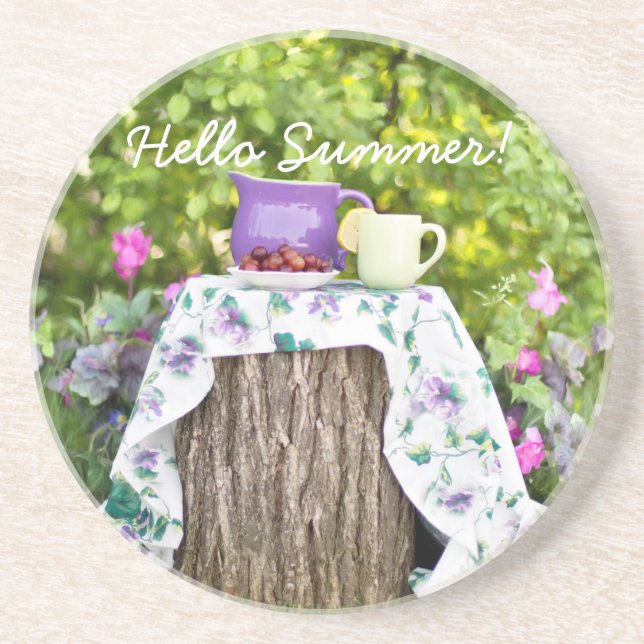 Hello Summer Tea and Plums in the Garden Coaster (Front)