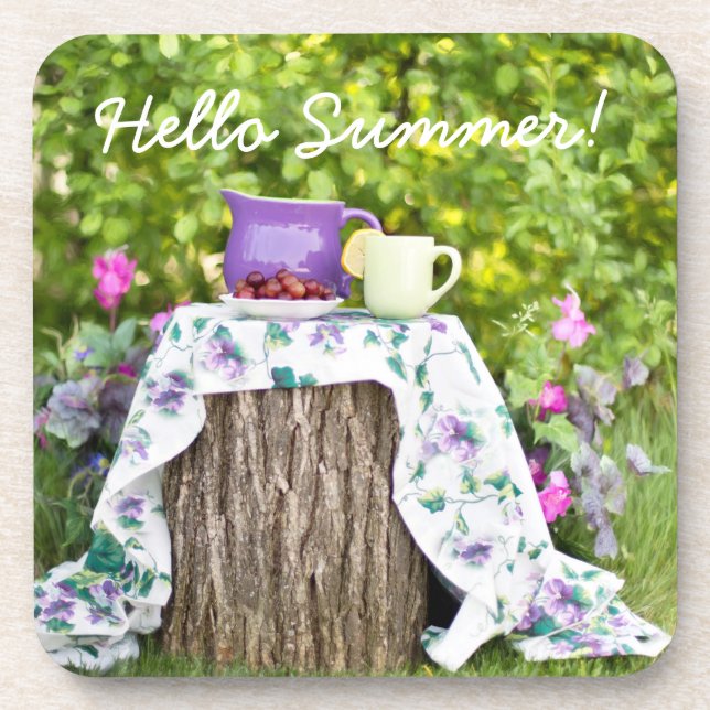 Hello Summer Tea and Plums in the Garden Coaster (Front)