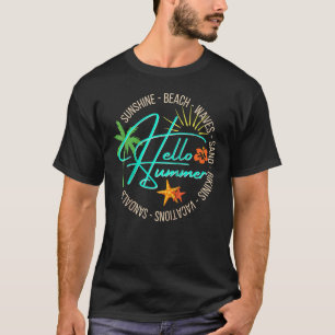 Hello Summer Tropical Beach Vacation Palm Tree Men T-Shirt