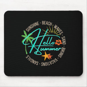 Hello Summer Tropical Beach Vacation Palm Tree Tee Mouse Pad