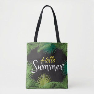 Hello Summer Tropical Palm Green Leafs frame Tote Bag