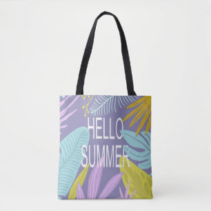 Hello Summer Tropical Pastel Leaves Tote