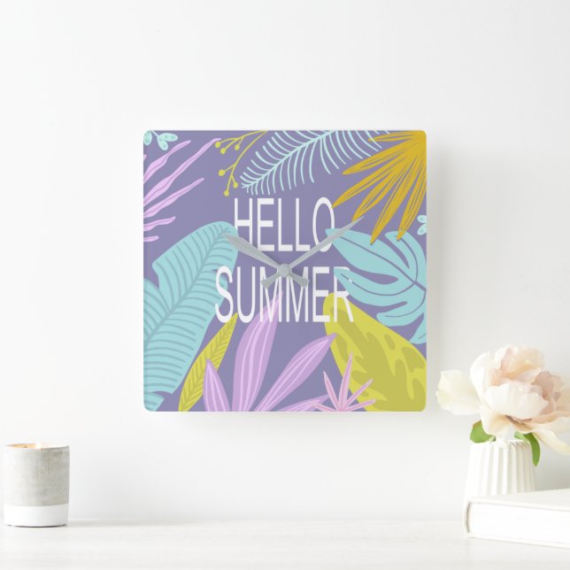 Hello Summer Tropical | Square Wall Clock (Home)
