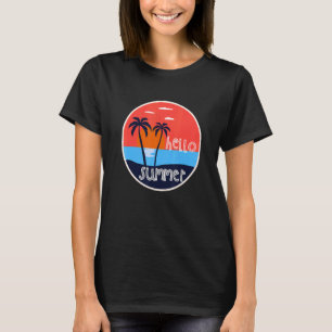 Hello Summer Vacation Beach And Palm Tree Sunset T-Shirt