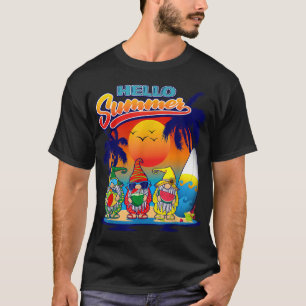 Hello Summer Vacation Garden Gnomes Beach Vibes Wo T-Shirt