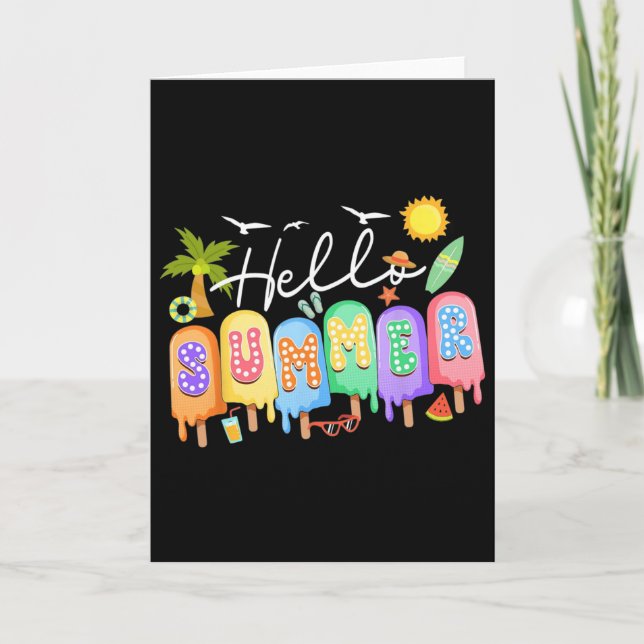 Hello Summer Vacation Ice Cream Popsicle Ice Lolly Card (Front)