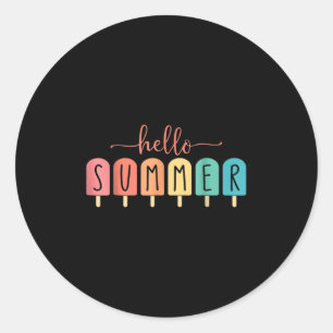Hello Summer Vacation Ice Cream Popsicle Ice Lolly Classic Round Sticker