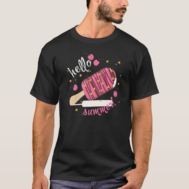 Hello Summer Vacation Ice Cream Popsicle Ice Lolly T-Shirt (Front)