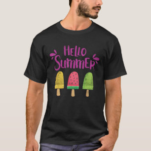 Hello Summer Vacation Ice Cream Popsicle Ice Lolly T-Shirt