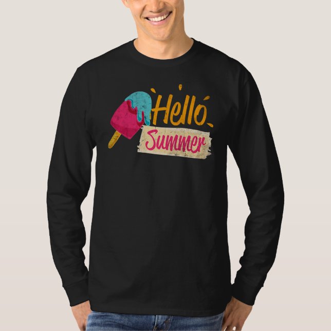Hello Summer Vacation Ice Cream Popsicle Ice Lolly T-Shirt (Front)