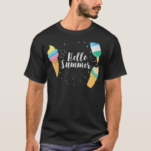 Hello Summer Vacation Ice Cream Popsicle Ice Lolly T-Shirt
