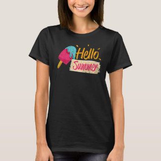 Hello Summer Vacation Ice Cream Popsicle Ice Lolly T-Shirt