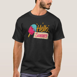 Hello Summer Vacation Ice Cream Popsicle Ice Lolly T-Shirt