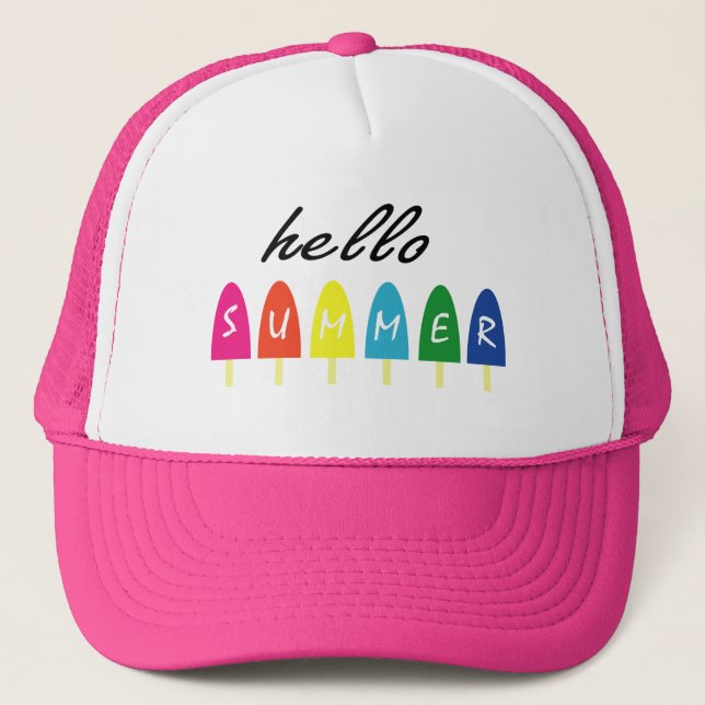 Hello Summer Vacation Ice Cream Popsicle Ice Lolly Trucker Hat (Front)