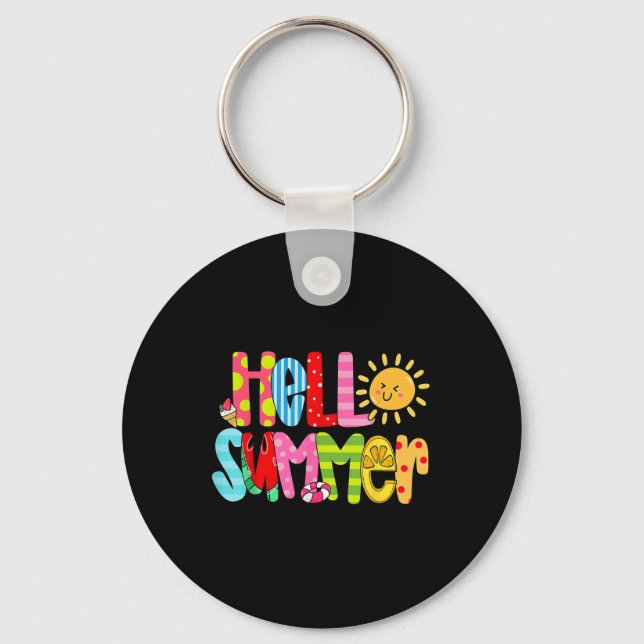 Hello Summer Vacation Ice Cream Popsicle Watermelo Key Ring (Front)