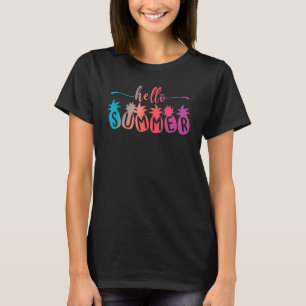 Hello Summer Vacation Pineapple Aloha Hawaii Hawai T-Shirt