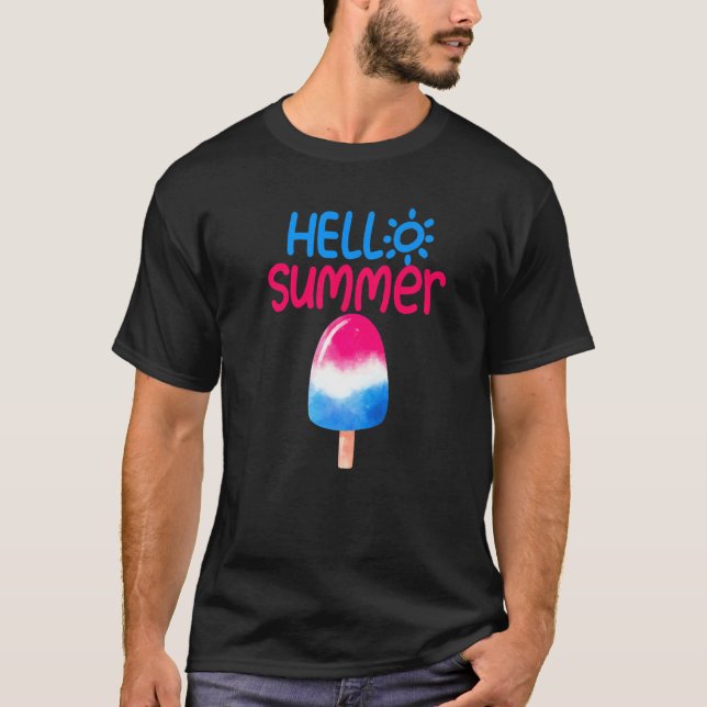 Hello Summer Vacation Popsicle Ice Cream Ice Lolly T-Shirt (Front)