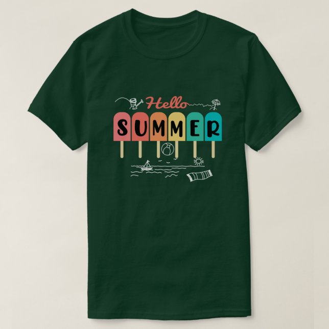 Hello Summer Vacation Popsicle & Ice Lolly Fun Des T-Shirt (Design Front)