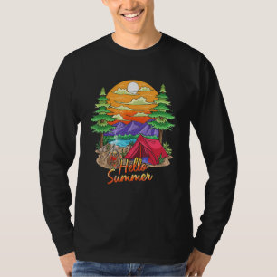 Hello Summer Vacation Retro Vintage Beach Camping T-Shirt