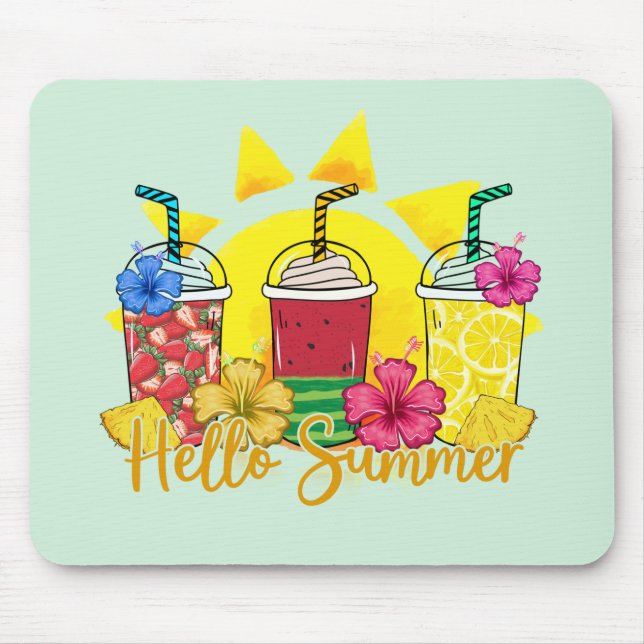 Hello Summer Vibrant Tropical Fruit Smoothie Mouse Pad (Front)