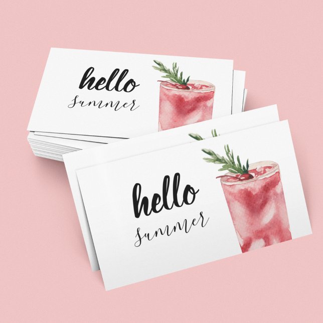Hello Summer Watercolor Red Cherry Cocktail Business Card (Creator Uploaded)