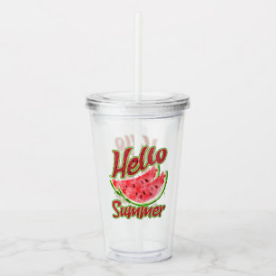 Hello Summer   Watercolor Watermelon Design Acrylic Tumbler