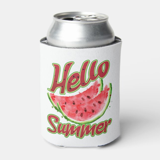 Hello Summer | Watercolor Watermelon Design Can Cooler (Can Front)