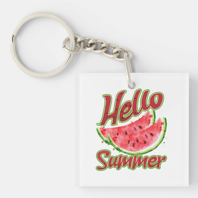 Hello Summer | Watercolor Watermelon Design Key Ring (Front)