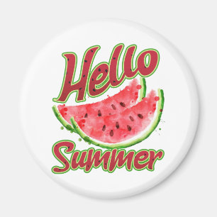 Hello Summer Watercolor Watermelon Design Magnet