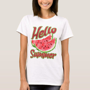 Hello Summer Watercolor Watermelon Design T-Shirt