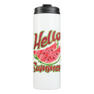 Hello Summer Watercolor Watermelon Design Thermal Tumbler