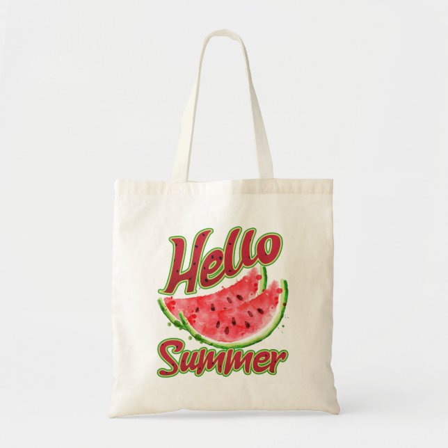 Hello Summer | Watercolor Watermelon Design Tote Bag (Front)