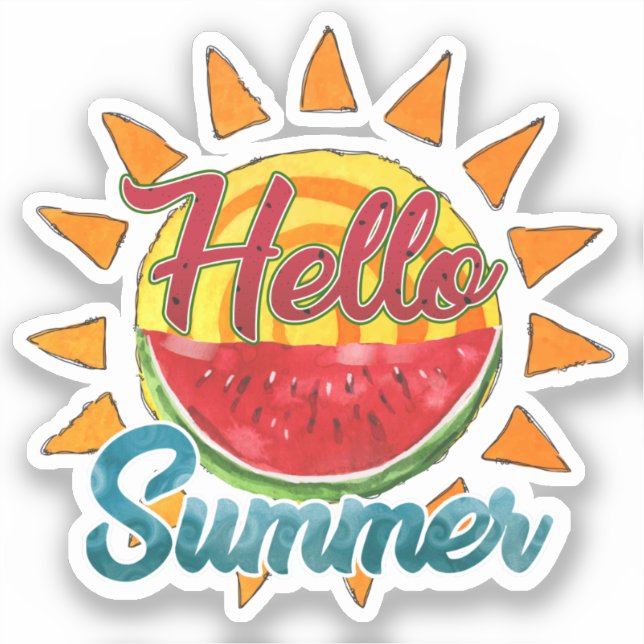 Hello Summer | Watercolor Watermelon & Vibrant Sun (Front)
