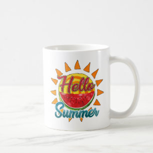 Hello Summer   Watercolor Watermelon & Vibrant Sun Coffee Mug