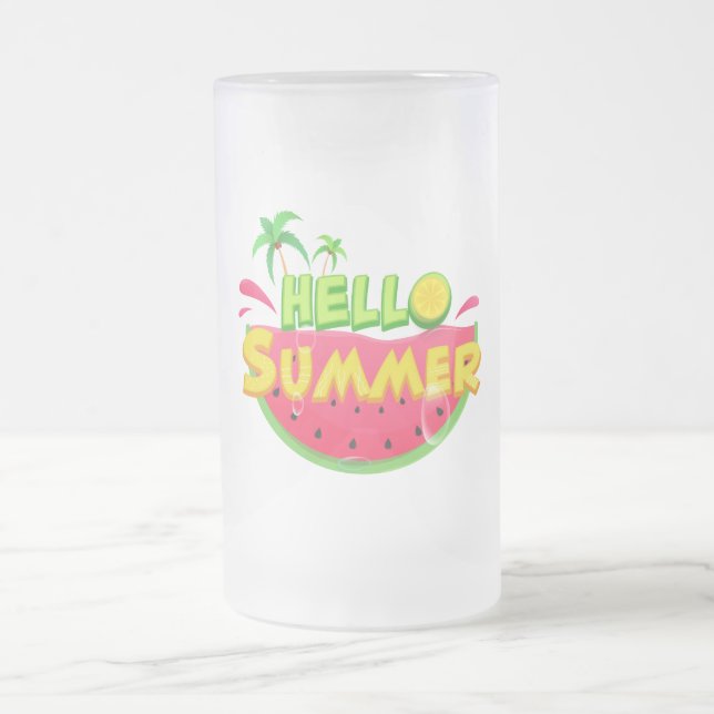 Hello Summer Watermelon  Frosted Glass Beer Mug (Center)