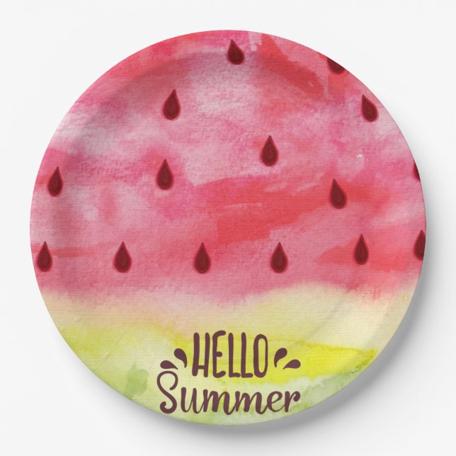Hello Summer Watermelon Paper Plate (Front)
