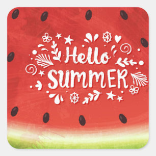 Hello Summer Watermelon Square Sticker