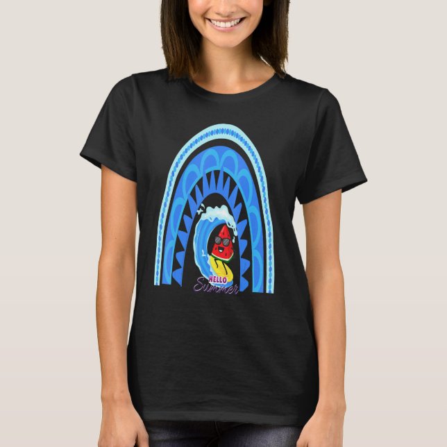 Hello Summer Watermelon Surf  Summer Break Vacatio T-Shirt (Front)