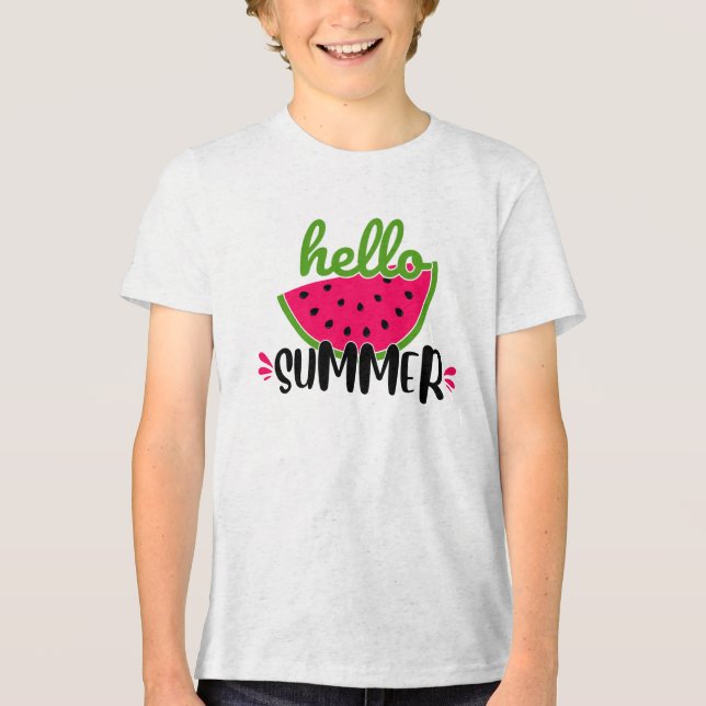 Hello Summer Watermelon  Tri-Blend Shirt (Front)