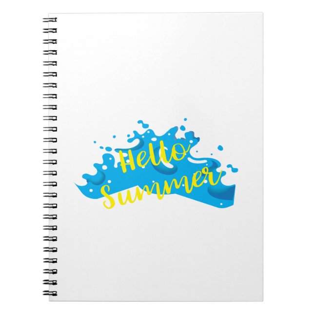 Hello Summer, Waves Graphic, Cool White Spiral Notebook (Front)
