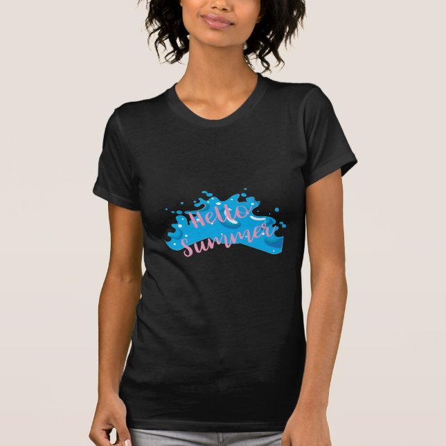 Hello Summer, Waves Graphic, Cool White T-Shirt (Front)