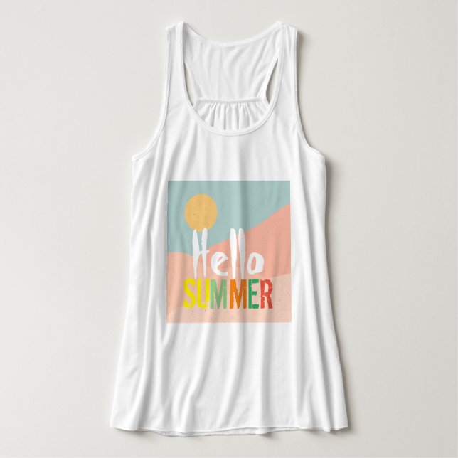 Hello Summer white cute colourful text based women Singlet (Design Front)