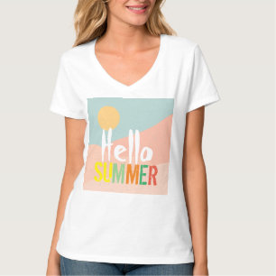 Hello Summer white cute colourful text based women T-Shirt