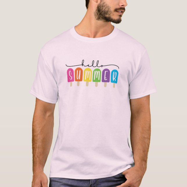 Hello Summer with Colourful Text  T-Shirt (Front)