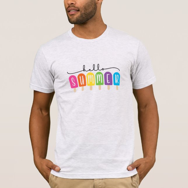 Hello Summer with Colourful Text  T-Shirt (Front)