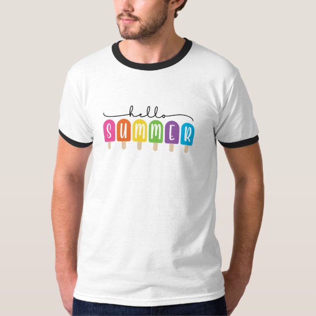 Hello Summer with Colourful Text  T-Shirt (Front)