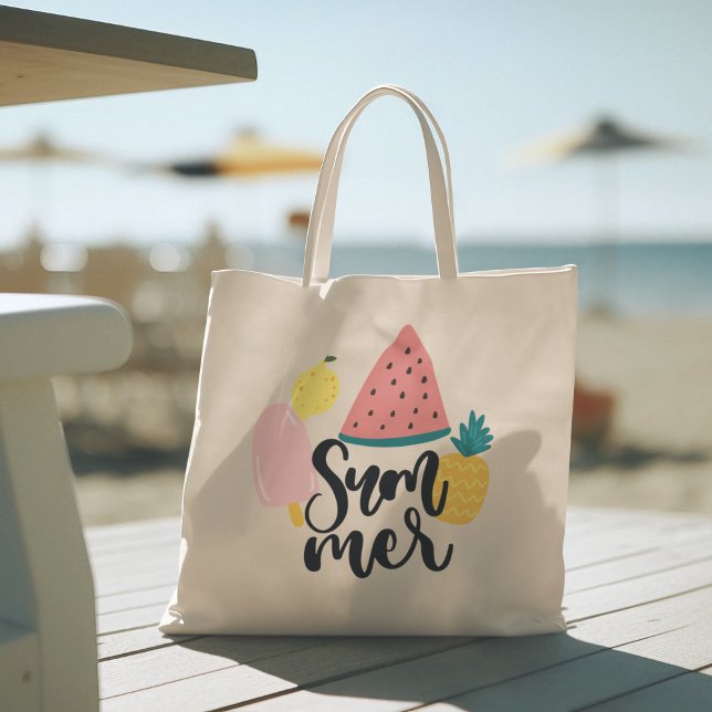 Hello Summer with Flamingo Tropical Tote Bag (hello summer, beach tote bag, vacation tote bag, school tote bag, colorful typography, gift for her)
